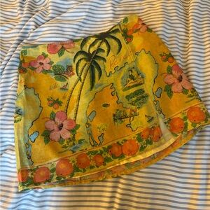 Urban Outfitters Yellow Tropical Mini Skirt